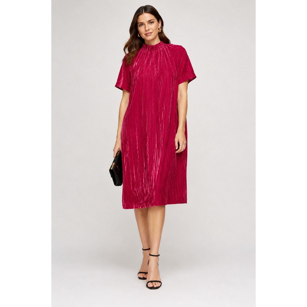 COS Velvet Dress Women's US 14 EU‎ 44 Pink Silk Blend Pleated Shift Midi